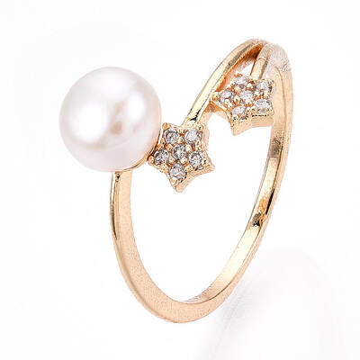 Stars Natural Pearl Finger Ring with Cubic Zirconia