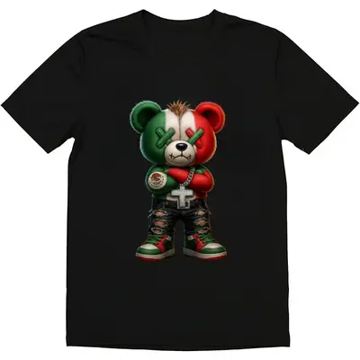HAGBDH Fashion Designer T-Shirts - Cotton Graphic Tees with Stylish Bear with Mexican Flag - National Pride Tee, Crewneck, Ca...