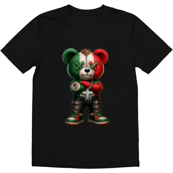 HAGBDH Fashion Designer T-Shirts - Cotton Graphic Tees with Stylish Bear with Mexican Flag - National Pride Tee, Crewneck, Ca...