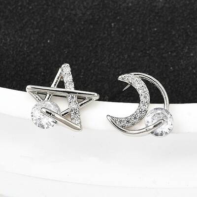 Brass Micro Pave Clear Cubic Zirconia Stud Earrings