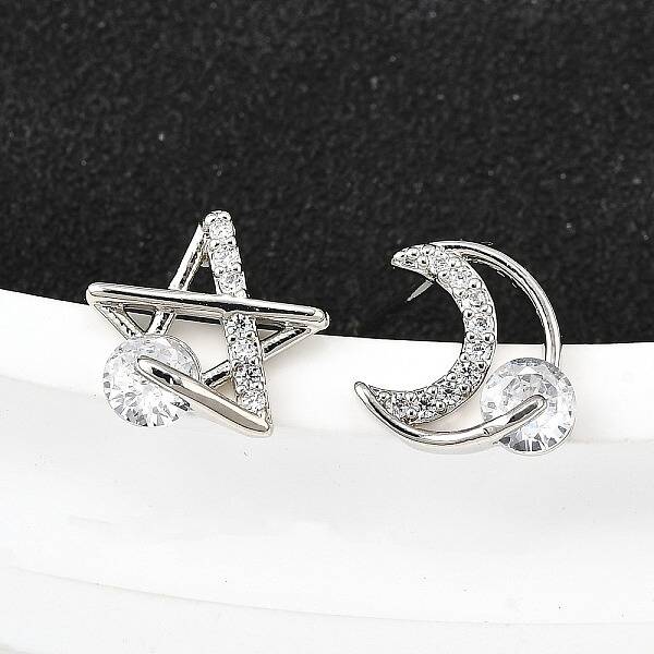 Brass Micro Pave Clear Cubic Zirconia Stud Earrings