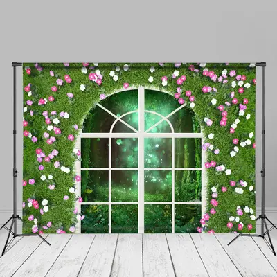 Floral And Grass Wall Window Spring Photo Backdrop - Aperturee