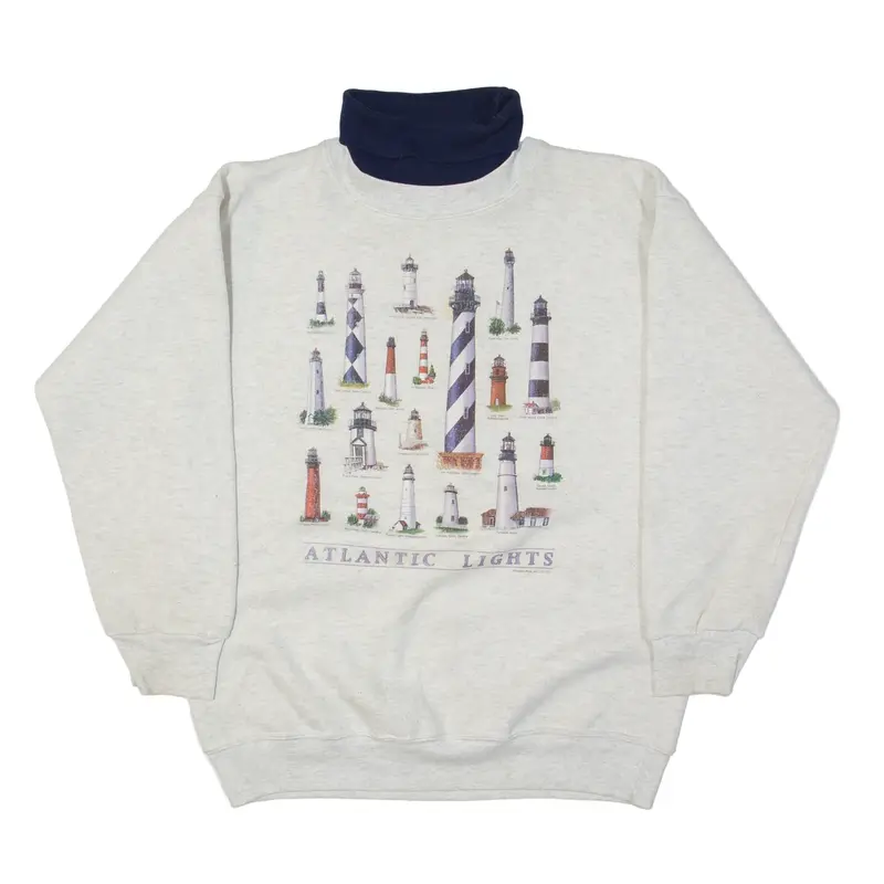 IMPULSE WEAR Lighthouse Atlantic Lights Sweatshirt Grey Roll Neck Mens S