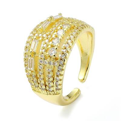 Brass with Cubic Zirconia Open Cuff Ring