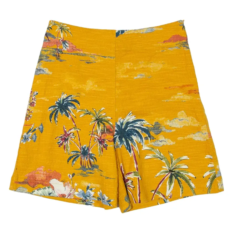 BENETTON Hawaiian Womens Casual Shorts Yellow Floral XS W26