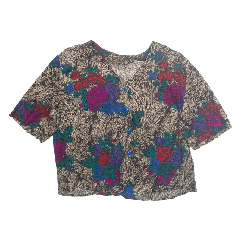 Womens Printed Blouse Brown V-Neck Floral M
