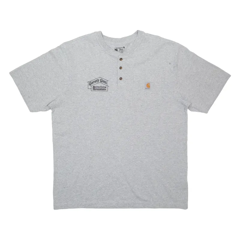 CARHARTT Garrety Glass Loose Fit Mens T-Shirt Grey Button Neck L