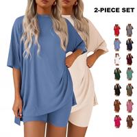 PLONZCK Women's 2-Piece set Lounge Set 2025 Summer Casual Oversized Shirts, Pajamas, Short-Sleeved Shorts, Airport Travel Wea...