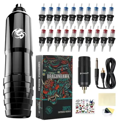 Dragonhawk Complete Tattoo Kits Rotary Tattoo Machine Battery Tattoo Needles D1013-4