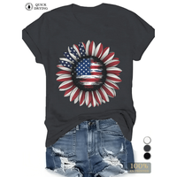 patriotic american flag sunflower womens plus size sports short sleeve t shirt dark grey -1