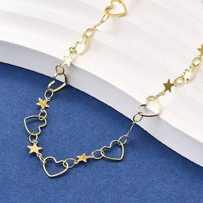 Brass Star Heart Link Chain Necklaces
