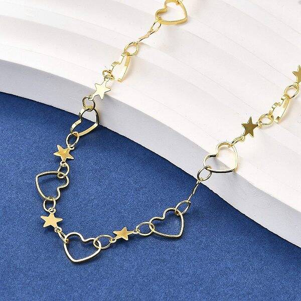 Brass Star Heart Link Chain Necklaces