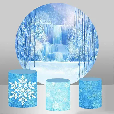 Aperturee Snowy And Blue Ice Worldland Round Birthday Backdrop | Happy Birthday Round Backdrop Cover | Round Party Backdrop |...