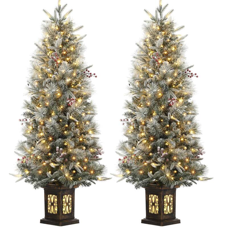 Garvee 4.5ft Pre-Lit Snow Flocked Christmas Tree with 200 LED Lights, Artificial Potted Xmas Tree with 8 Lighting Modes, Faux...