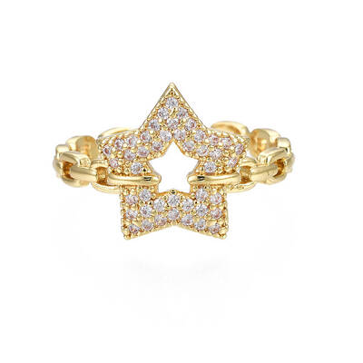Cubic Zirconia Pentagram Open Cuff Ring