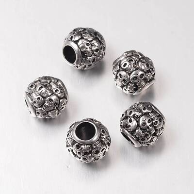 Retro Rondelle with Skull 304 Stainless Steel European Large Hole Beads