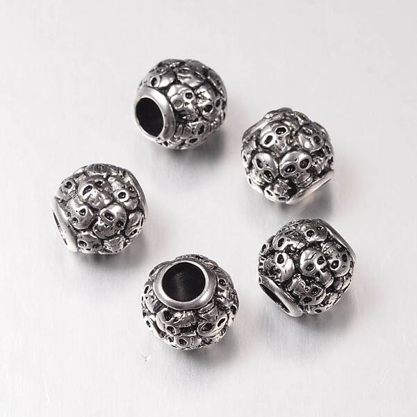 Retro Rondelle with Skull 304 Stainless Steel European Large Hole Beads