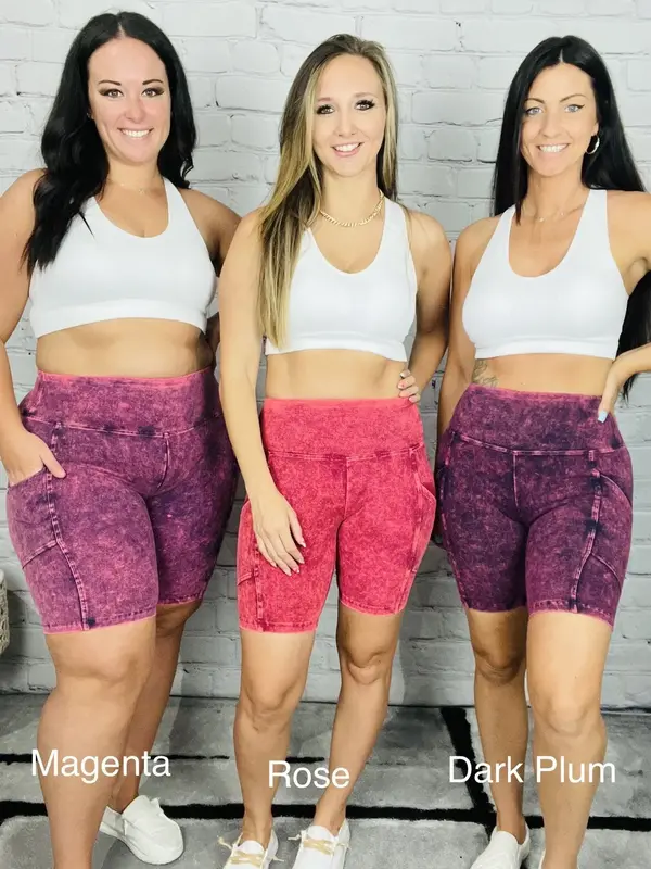 Be a Rockstar Mineral Wash Biker Shorts w/ Pockets (Multiple Colors)