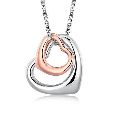Platinum & Rose Gold Plated Tin Alloy Double Heart Pendant Necklaces