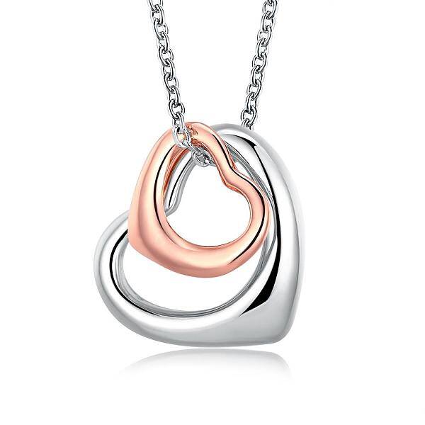 Platinum & Rose Gold Plated Tin Alloy Double Heart Pendant Necklaces