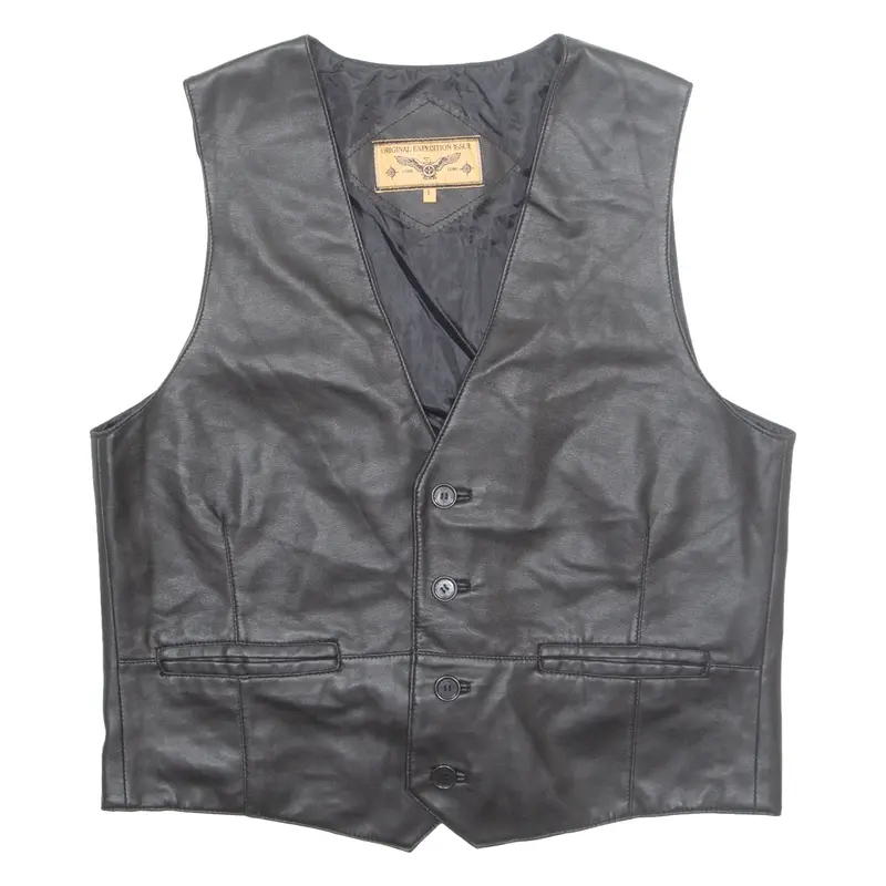 ORIGINAL EXPEDITION ISSUE Mens Biker Waistcoat Black Faux Leather L