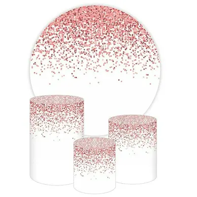 Aperturee Pink Glitter Round White Birthday Party Backdrop Kit | Circle Backdrops For Birthday | Birthday Round Backdrop Cove...