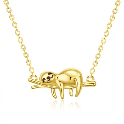 10K Gold Sloth Pendant Necklace