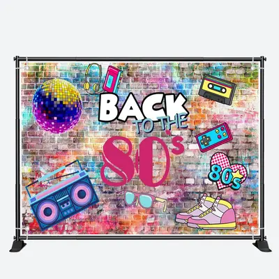 Back To The 80S Paint Brick Wall Birthday Backdrop - Aperturee