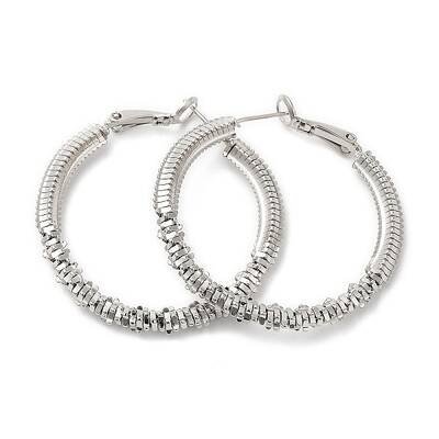 Rack Plating Brass Beaded Hoop Earrings for Women