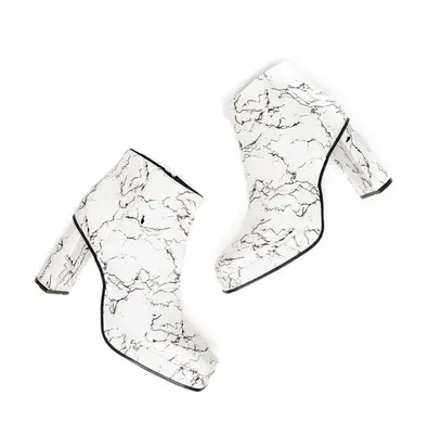 Jasper Marble Vegan Square Toe Heeled Ankle Boot | Size: Women's Size 8/Men's Size 6.5 | Color: Snow Marble