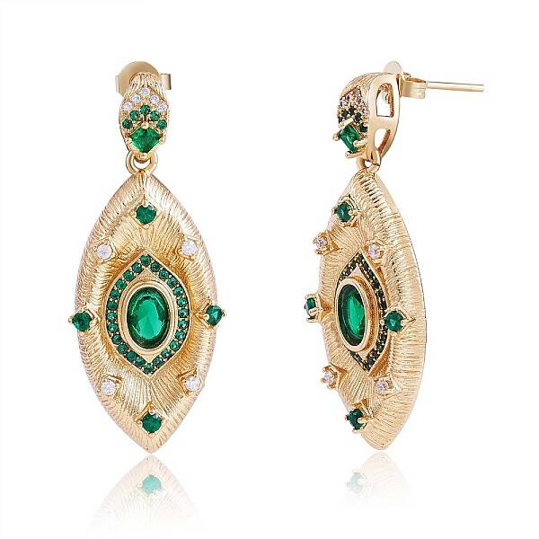 Green Cubic Zirconia Evil Eye Dangle Stud Earrings