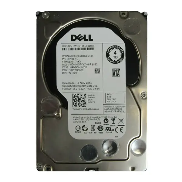N36YX Dell 4TB 6Gb/s SATA 7200 3.5-inch 64MB Hard Drive