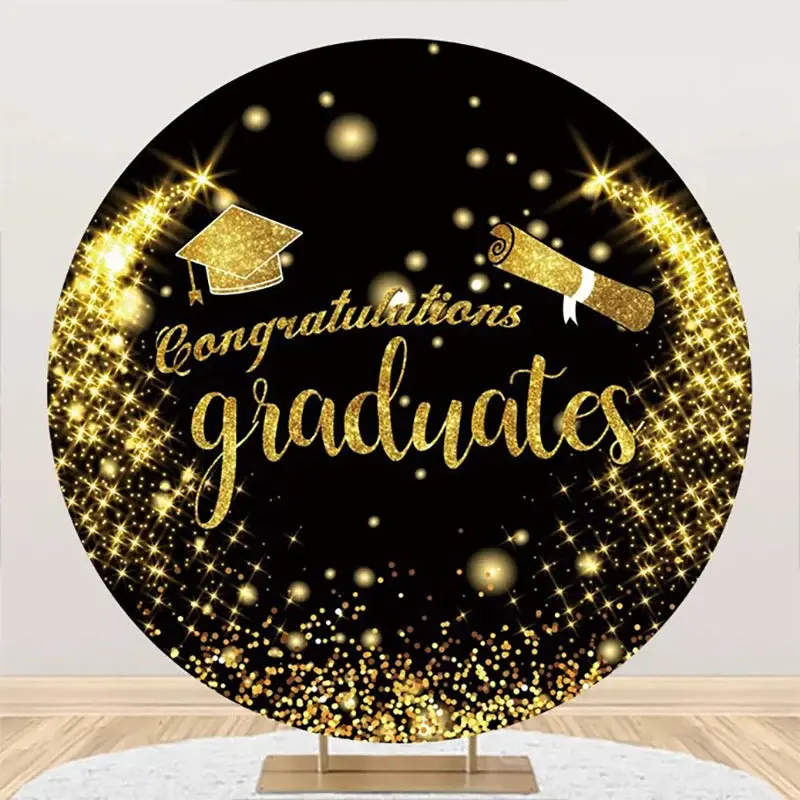 Round Black Gold Congratulation Backdrop For Grad - Aperturee