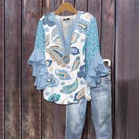 2025 European and American Fashion New Style 3D New Product Creative Floral Element Printing Digital Printing Casual Trend V-...