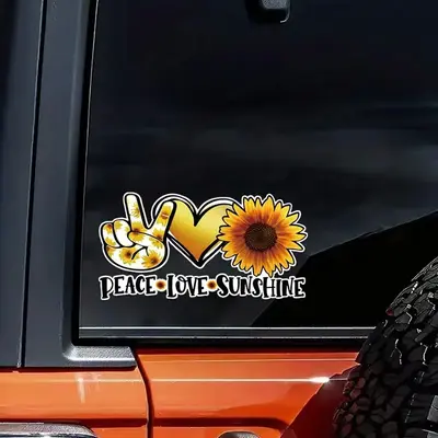 Sunflower & Peace Love Pattern Car Sticker, Car Bumper Waterproof Sticker, Decorative Sticker Suitable For Laptops, Windows, ...