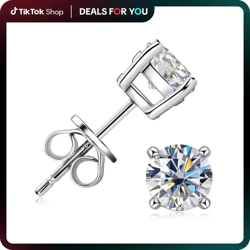 【#301】Unisex 4-Prong/Round Halo Stud Earrings, 0.1/0.3/0.5/1/2/3ct Synthetic Moissanite, Screw Back, 925 Sterling Silver,...