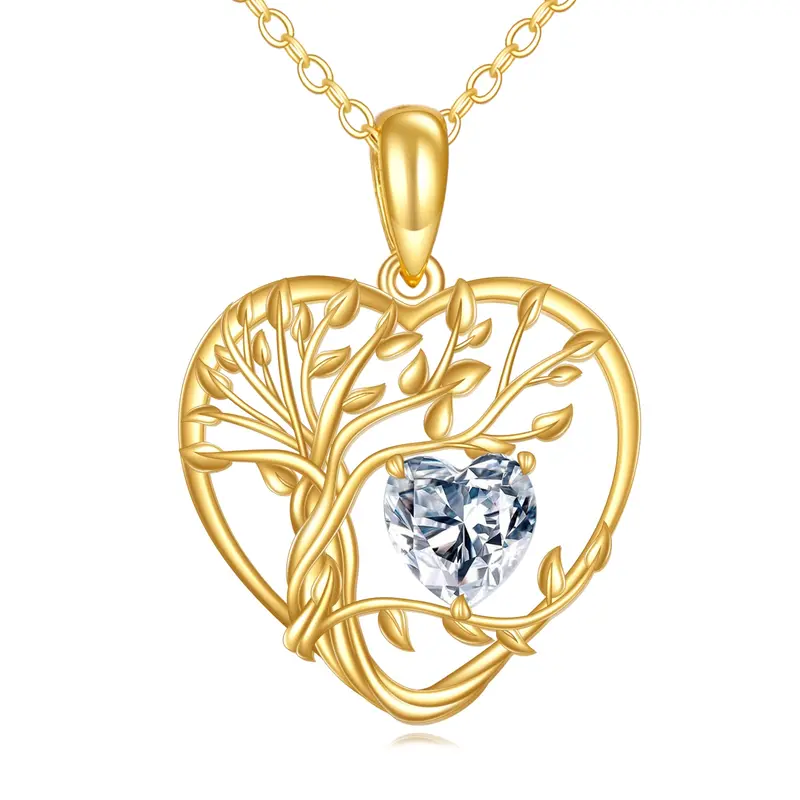 14K Gold Moissanite Tree Of Life & Heart Pendant Necklace