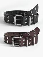 Star Decorated Pu Leather Buckles Studded Belt (2pcs), 2024 New Style Punk Fashion Waistband for Men & Women, Fashion Versati...