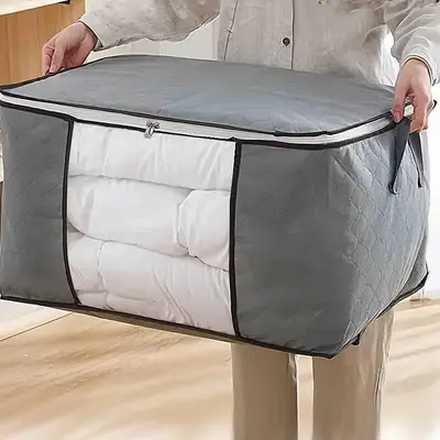 Quilt Storage Bag, 1 Count Foldable Underbed Bag, Zipper Quilt Storage Organizer with Handle, Visual Window Designed Large Ca...