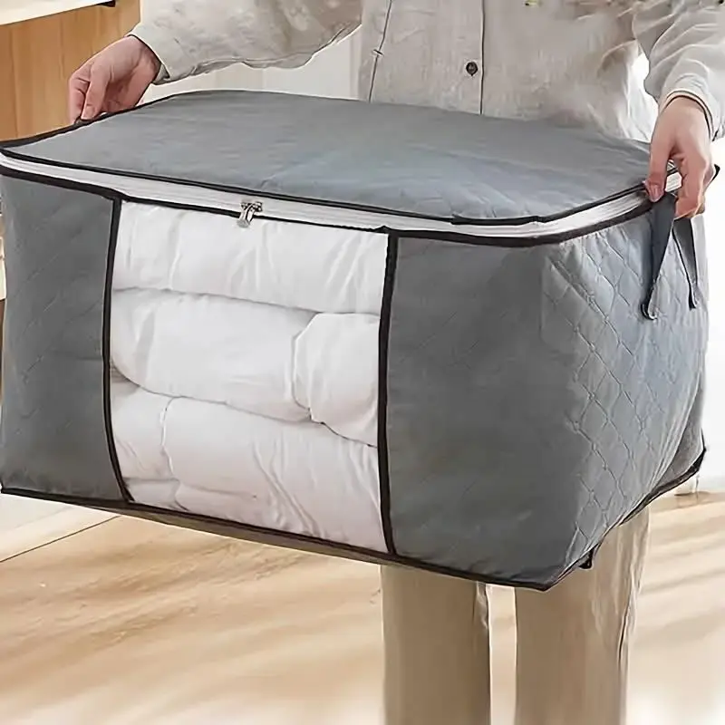 Quilt Storage Bag, 1 Count Foldable Underbed Bag, Zipper Quilt Storage Organizer with Handle, Visual Window Designed Large Ca...