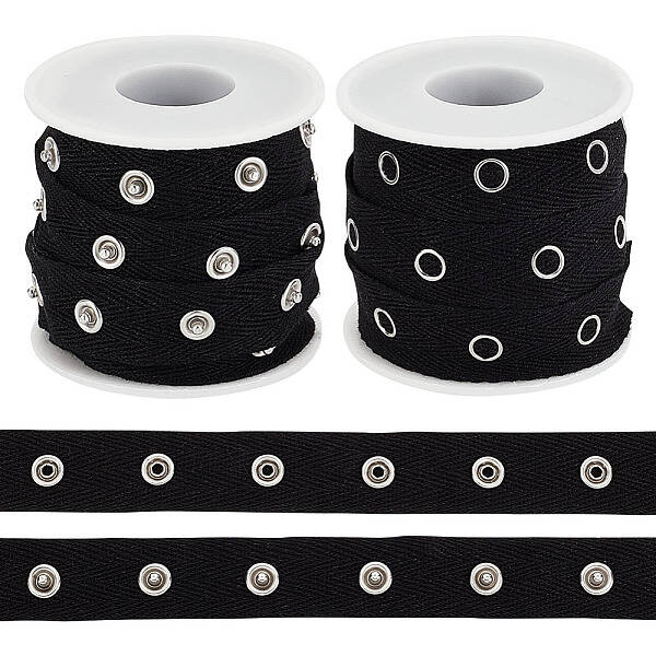 5 Yards Alloy Snap Button Tape Trim Polyester Ribbons