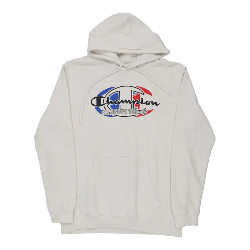 Champion Graphic Hoodie - Large White Cotton