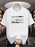 Men'S Calvin Patterned Print Pure T-Shirt, Casual Round Neck Tee, Machine Washable, a Summer Wardrobe Essential. Cotton Fabri...