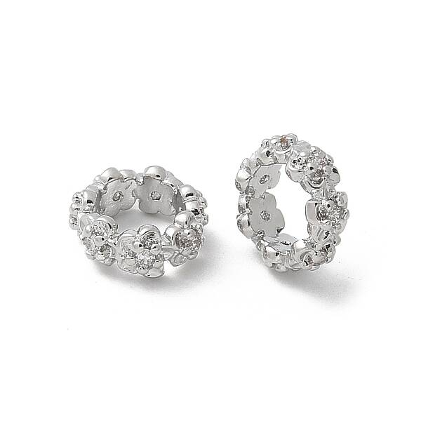 Brass Micro Pave Cubic Zirconia Daisy Spacer Beads