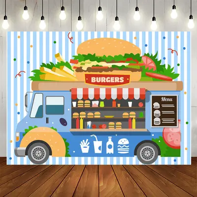 Aperturee Blue Burgers Truck Theme Birthday Backdrop For Boys