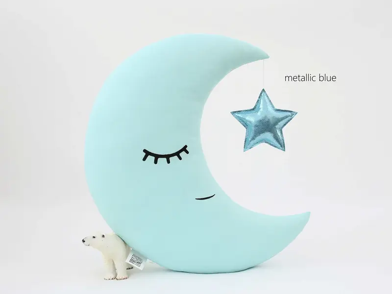 Mint Crescent Moon Pillow with Crown or Star