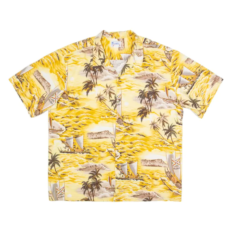 HAWAII Mens Hawaiian Shirt Yellow Floral 2XL