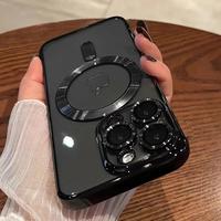 Plating Soft TPU Full Lens Protect Case For iPhone 16 15 14 13 12 11 Pro Max Plus Magsafe Magnetic Wireless Charging Clear Co...