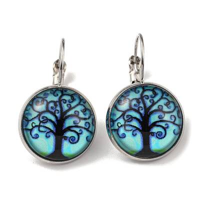 Tree of Life Glass Leverback Earrings with Brass Earring Pins