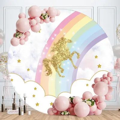 Aperturee Glitter Horse Rainbow And Star Circle Birthday Backdrop